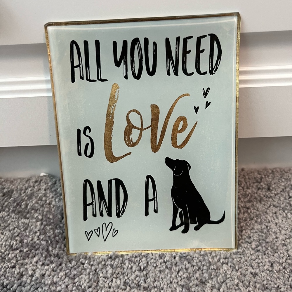 Primo Gold and Black Glass Tray  - Love and Dog Silhouette